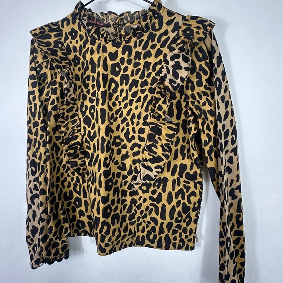 Scotch R'Belle Girls Size 14 Animal Print Cotton Long Sleeve Ruffle Top Leopard - Picture 2 of 8